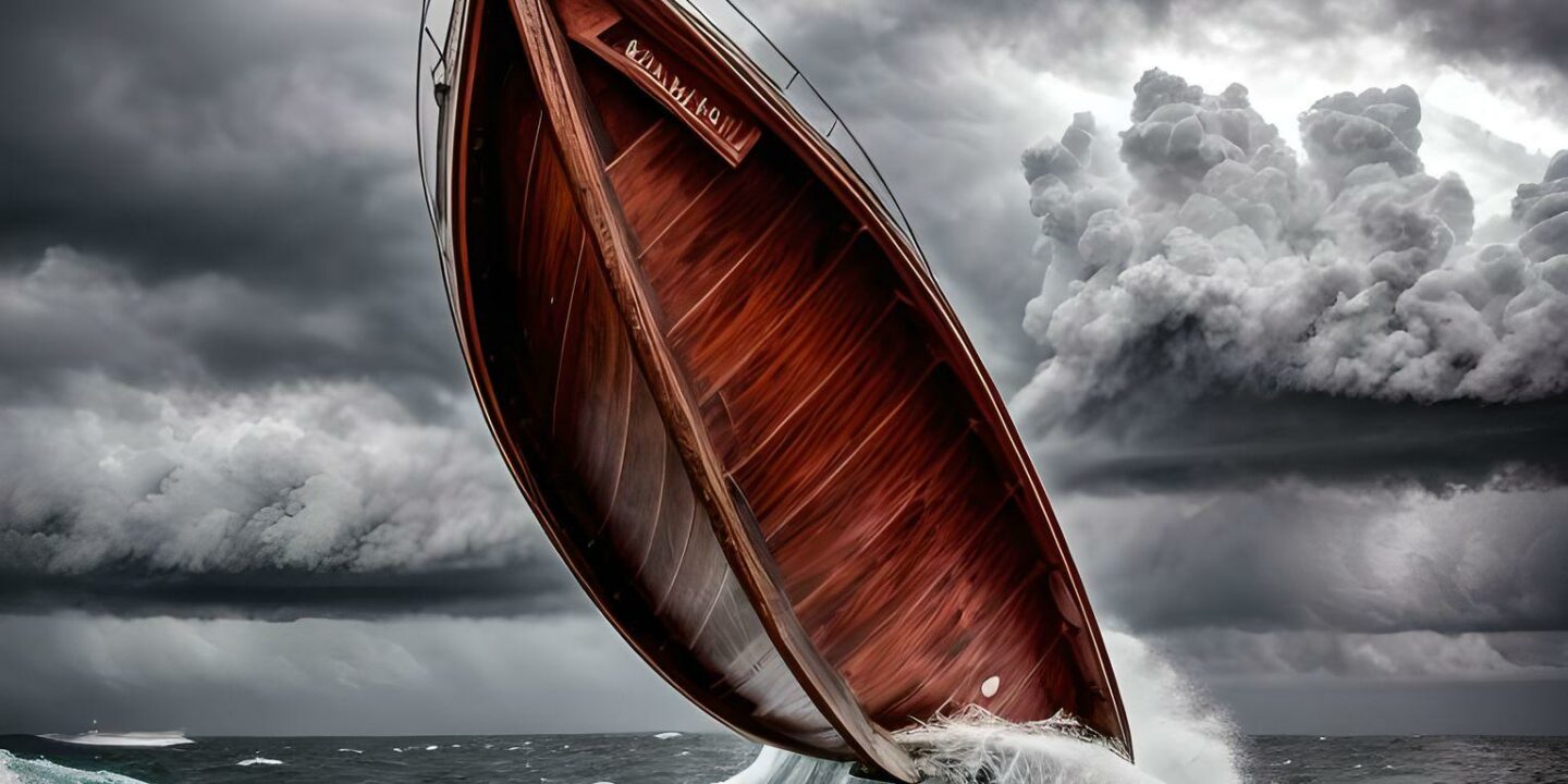 boat at sea in storm