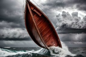 boat at sea in storm