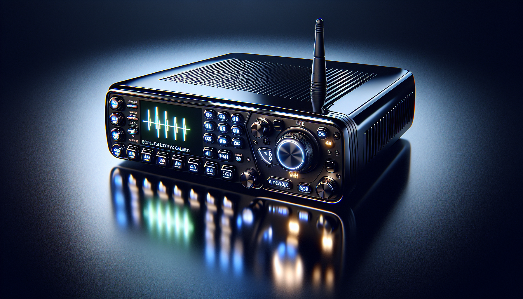 Illustration of modern VHF radio with advanced features